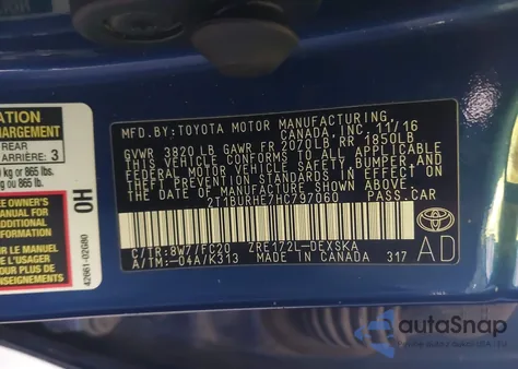 2017 Toyota Corolla Se from USA, damaged, VIN 2T1BURHE7HC797060